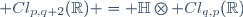  Cl_{p,q+2}(\mathbb{R}) = \mathbb{H}\otimes Cl_{q,p}(\mathbb{R})\,