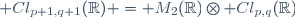  Cl_{p+1,q+1}(\mathbb{R}) = M_2(\mathbb{R})\otimes Cl_{p,q}(\mathbb{R})\,