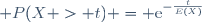  P(X > t) = \mathrm{e}^{-\frac{t}{E(X)}}