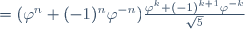 \begin{align}\mathcal F_{n+k}-(-1)^k\mathcal F_{n-k}&=\frac1{\sqrt5}(\varphi^{n+k}+(-1)^{n+k+1}\varphi^{-n-k}+(-1)^{k+1}\varphi^{n-k}+(-1)^n\varphi^{k-n})\\&=(\varphi^n+(-1)^n\varphi^{-n})\frac{\varphi^k+(-1)^{k+1}\varphi^{-k}}{\sqrt5}\\&=\mathcal L_n\mathcal F_k.
\end{align}