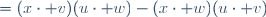 \begin{align}(x\cdot((u\cdot w)v-(u\cdot v)w))&=(x\cdot v)(u\cdot w)-(x\cdot w)(u\cdot v)\\
&=\operatorname{Gram}(x,u;v,w)\\&=((x\wedge u)\cdot(v\wedge w))\\&=[x,u,v\wedge w]\\&=(x\cdot(u\wedge(v\wedge w))).\end{align}