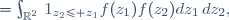 \begin{align}
\mathbb{P}(Z_2\le Z_1)
&=\int_{\mathbb{R}^2}\,1_{z_2\le z_1}f(z_1)f(z_2)dz_1\,dz_2,
\\
&=\int_{\mathbb{R}}\,\left(\int_{-\infty}^{z_1}f(z_2)\,dz_2\right)f(z_1)dz_1,
\\
&=\int_{\mathbb{R}}F(z_1)f(z_1)dz_1
\\
&=\frac12\left[F^2\right]_{-\infty}^{+\infty}=\frac12.
\end{align}