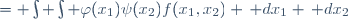 \begin{array}{rl}
\operatorname{E}[\varphi(X_1)\psi(X_2)]
&= \int \int \varphi(x_1)\psi(x_2)f(x_1,x_2) \, dx_1 \, dx_2\\
&= \int \int \varphi(x_1)f_1(x_1)\psi(x_2)f_2(x_2) \, dx_1 \, dx_2\\
&= \int \varphi(x_1)f_1(x_1) \, dx_1 \int \psi(x_2)f_{2}(x_2) \, dx_2\\
&= \operatorname{E}[\varphi(X_1)] \operatorname{E}[\psi(X_2)]\end{array}