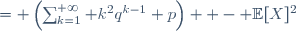 \begin{align}
V(X)&= \left(\sum_{k=1}^{+\infty} k^2q^{k-1} p\right)  - \mathbb{E}[X]^2\\&= \frac{2p}{(1-q)^3}-  \frac{p}{(1-q)^2} - \frac{1}{p^2}\\&= \frac{2}{p^2} - \frac 1p-\frac{1}{p^2}\\&= \frac{q}{p^2}.\end{align}