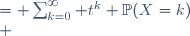 \begin{align}\mathbb{E}(t^X) &= \sum_{k=0}^{\infty} t^k \mathbb{P}(X=k)\\
 &= \sum_{k=0}^{\infty} t^k e^{-\lambda} \frac{\lambda^k}{k!}\\
 &= e^{-\lambda}\sum_{k=0}^{\infty} t^k \frac{\lambda^k}{k!}\\
 &= e^{-\lambda}\sum_{k=0}^{\infty} \frac{(t\lambda)^k}{k!}\\
 &= e^{-\lambda} e^{t\lambda} \qquad \qquad \text{ car } \exp(x) = \sum_{n = 0}^{+\infty} {x^n \over n!}\\
 &= e^{\lambda(t - 1)}\end{align}