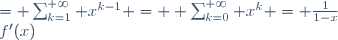 
\begin{align}
f(x)&= \sum_{k=1}^{+\infty} x^{k-1} =  \sum_{k=0}^{+\infty} x^{k} = \frac{1}{1-x}\\
f^{\prime}(x)&= \sum_{k=1}^{+\infty} kx^{k-1} =  \sum_{k=0}^{+\infty} (k+1)x^{k} = \frac{1}{(1-x)^2}\\
f^{\prime\prime}(x)&= \sum_{k=1}^{+\infty} k(k+1)x^{k-1}= \sum_{k=1}^{+\infty}k^2x^{k-1} + \sum_{k=1}^{+\infty} kx^{k-1}= \frac{2}{(1-x)^3}
\end{align}