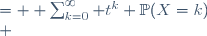 \begin{align}\mathbb{E}(t^X) &=  \sum_{k=0}^{\infty} t^k \mathbb{P}(X=k)\\
 &=  \sum_{k=0}^{\infty} t^k e^{-\lambda} \frac{\lambda^k}{k!}\\
 &= e^{-\lambda}\sum_{k=0}^{\infty}  t^k \frac{\lambda^k}{k!}\\
 &= e^{-\lambda}\sum_{k=0}^{\infty}  \frac{(t\lambda)^k}{k!}\\
 &= e^{-\lambda} e^{t\lambda} \qquad \qquad \text{  car } \exp(x) = \sum_{n = 0}^{+\infty} {x^n \over n!}\\
 &=  e^{\lambda(t -  1)}\end{align}