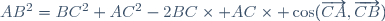 AB^{2}=BC^{2}+AC^{2}-2BC\times AC\times \cos(\overrightarrow{CA},\overrightarrow{CB})