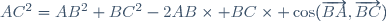 AC^{2}=AB^{2}+BC^{2}-2AB\times BC\times \cos(\overrightarrow{BA},\overrightarrow{BC})