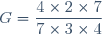 G=\dfrac{4\times2\times7}{7\times3\times4}