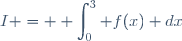 I = \displaystyle \int_0^3 f(x) dx