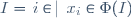 I=\{i\in\N\,\mid\,x_i\in\Phi(I)\}