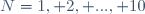 N=1, 2, ..., 10