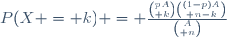 P(X = k) = \frac{{pA\choose k}{(1-p)A\choose n-k}}{{A\choose n}}