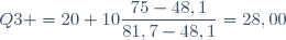 Q3 =20+10\dfrac{75-48,1}{81,7-48,1}=28,00