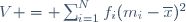 V = \sum_{i=1}^Nf_i(m_i-\overline{x})^2