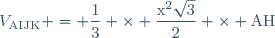 V_{\text{AIJK}} = \dfrac{1}{3} \times \dfrac{\text{x}^2\sqrt{3}}{2} \times \text{AH}