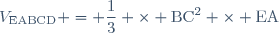 V_{\text{EABCD}} = \dfrac{1}{3} \times \text{BC}^2 \times \text{EA}