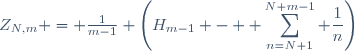 Z_{N,m} = \frac{1}{m-1} \left(H_{m-1} - \displaystyle \sum_{n=N+1}^{N+m-1} \frac{1}{n}\right)