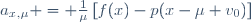 a_{x,\mu} = {1\over\mu}\left[f(x)-p(x-\mu v_0)\right]