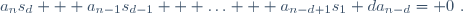 a_ns_d + a_{n-1}s_{d-1} + \ldots + a_{n-d+1}s_1+da_{n-d}= 0~.