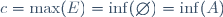 c=\max(E)=\inf(\emptyset)=\inf(A)