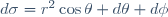 d\sigma=r^2\cos\theta d\theta d\phi\,