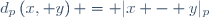 d_p\left(x, y\right) = |x - y|_p