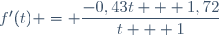 f'(t) = \dfrac{-0,43t + 1,72}{t + 1}