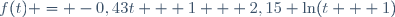 f(t) = -0,43t + 1 + 2,15 \ln(t + 1)