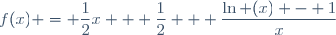 f(x) = \dfrac{1}{2}x + \dfrac{1}{2} + \dfrac{\ln (x) - 1}{x}