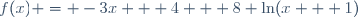 f(x) = -3x + 4 + 8 \ln(x + 1)