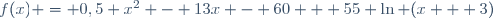 f(x) = 0,5 x^2 - 13x - 60 + 55 \ln (x + 3)