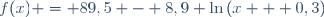 f(x) = 89,5 - 8,9 \ln\left(x + 0,3\right)