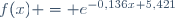 f(x) = e^{-0,136x+5,421}
