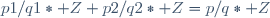 p1/q1*\mathbb Z+p2/q2*\mathbb Z=p/q*\mathbb Z
