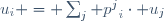 u_{i} = \sum_{j} {p^j}_{i}\cdot u_{j}