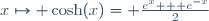 x\mapsto \cosh(x)= \tfrac{e^x + e^{-x}}{2}
