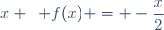 x \hspace{5pt} f(x) = -\dfrac{x}{2}