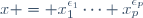 x = x_1^{\epsilon_1}\cdots x_p^{\epsilon_p}