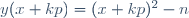 y(x+kp)=(x+kp)^2-n\,\!