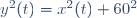 y^{2}(t)=x^{2}(t)+60^{2}