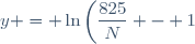 y = \ln\left(\dfrac{825}{N} - 1\right)