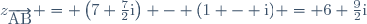 z_{\overrightarrow{\text{AB}}} = \left(7+\frac{7}{2}\text{i}\right) - (1 - \text{i}) = 6+\frac{9}{2}\text{i}