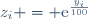 z_{i} = \text{e}^{\frac{y_{i}}{100}}