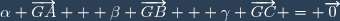 \alpha \overrightarrow{GA} + \beta \overrightarrow{GB} + \gamma \overrightarrow{GC} = \overrightarrow{0}
