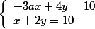 $\left\lbrace\begin{array}l 3ax+4y=10\\x+2y=10\end{array}\right