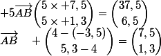 \vec{AB}\quad \dbinom{4-(-3,5)}{5,3-4}=\dbinom{7,5}{1,3}&nbsp;&nbsp;$ d'o�&nbsp;&nbsp;$ 5\vec{AB}\ \dbinom{5\times 7,5}{5\times 1,3}=\dbinom{37,5}{6,5}