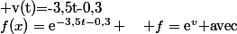 f(x)=\text{e}^{-3,5t-0,3} \quad f=\text{e}^v $avec&nbsp;&nbsp;$ v(t)=-3,5t-0,3