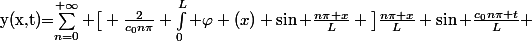 $y(x,t)=\sum_{n=0}^{+\infty} \big[ \frac{2}{c_0n\pi} \int_0^L \varphi (x) \sin \frac{n\pi x}{L} \big]\frac{n\pi x}{L} \sin \frac{c_0n\pi t}{L}$ 